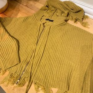 Frayed Hooded Crop Cardigan